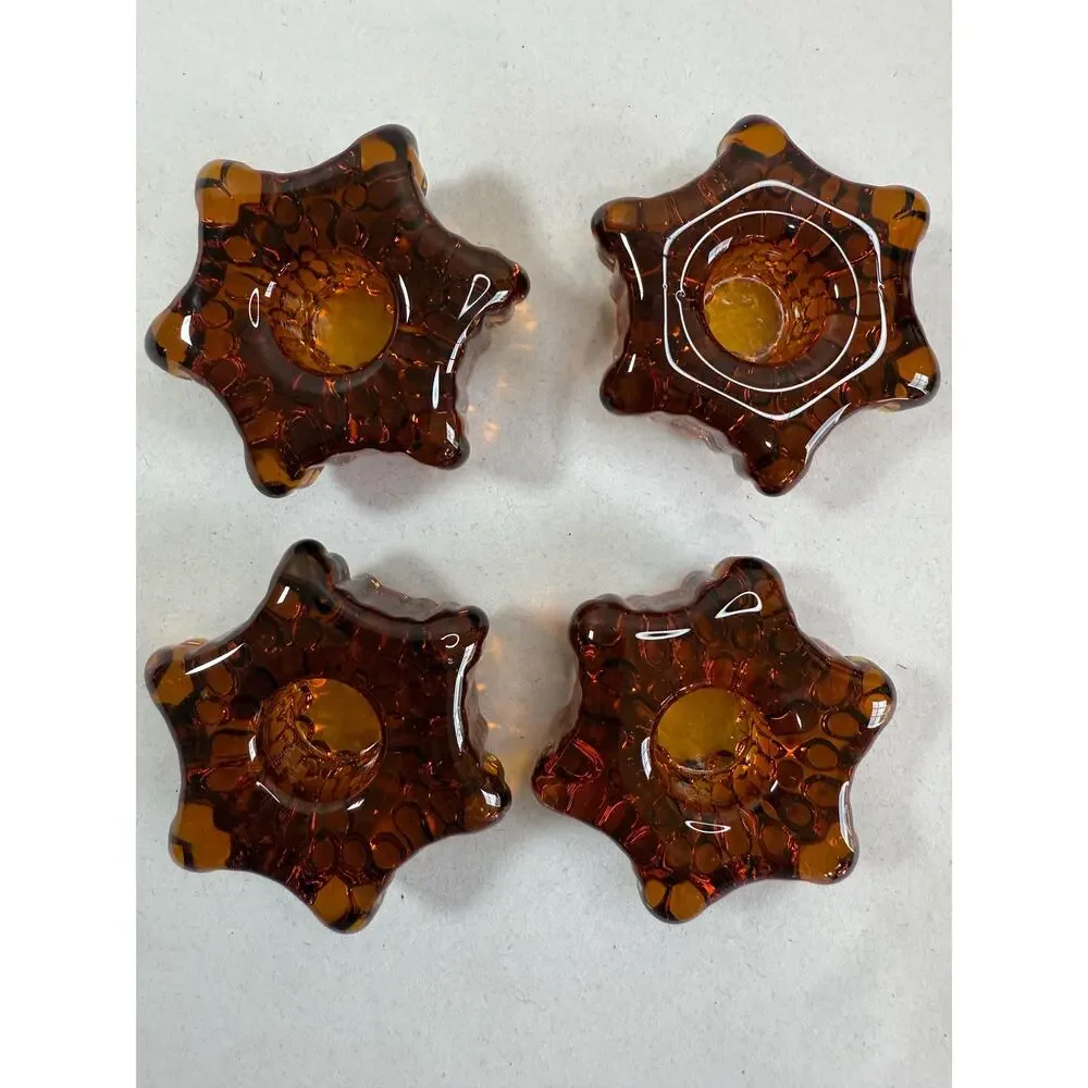 Amber Glass Star Votives Set of 4 Rustic Wedding Centerpiece Candle Holders
